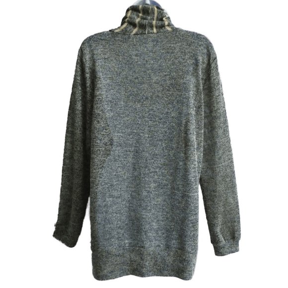 Vintage 90s Y2K Sweater Oversized Comfy Grey Contrasting Stripe Cowl Neck XL - Picture 3 of 6